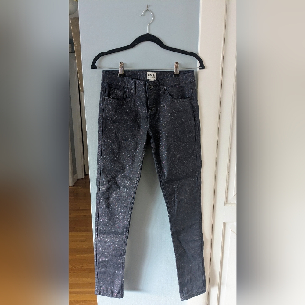 ASOS Dark Blue Glitter Skinny Jeans